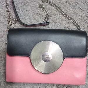 Leather Colorblock Crossbody Bag in Black and Pink